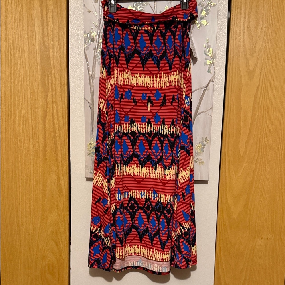LuLaRoe Red and Blue Patterned Maxi Skirt